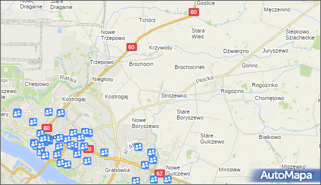 mapa Stróżewko gmina Radzanowo, Stróżewko gmina Radzanowo na mapie Targeo