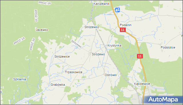 mapa Stróżewo gmina Chodzież, Stróżewo gmina Chodzież na mapie Targeo