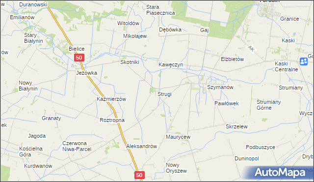 mapa Strugi gmina Teresin, Strugi gmina Teresin na mapie Targeo