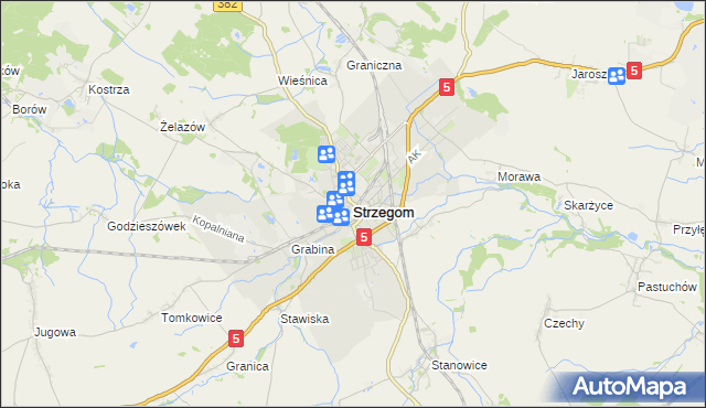 mapa Strzegom powiat świdnicki, Strzegom powiat świdnicki na mapie Targeo