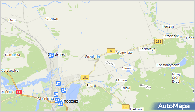 mapa Strzelce gmina Chodzież, Strzelce gmina Chodzież na mapie Targeo