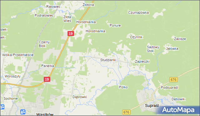 mapa Studzianki gmina Wasilków, Studzianki gmina Wasilków na mapie Targeo