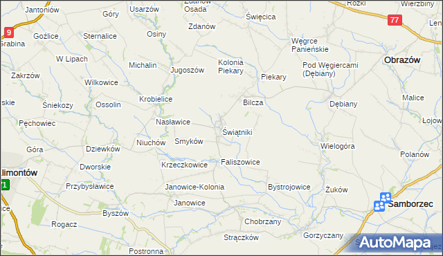 mapa Świątniki gmina Obrazów, Świątniki gmina Obrazów na mapie Targeo