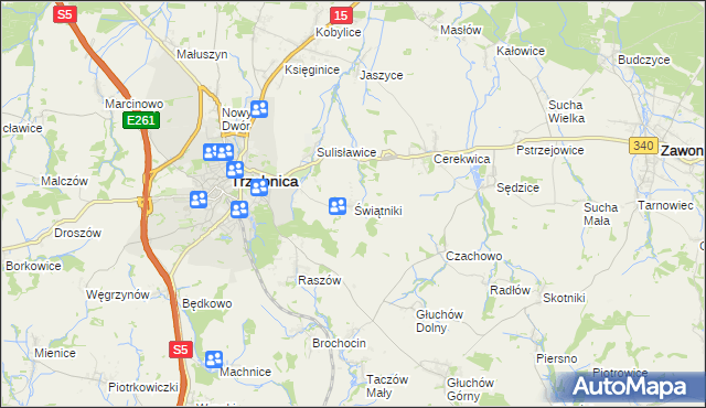 mapa Świątniki gmina Trzebnica, Świątniki gmina Trzebnica na mapie Targeo
