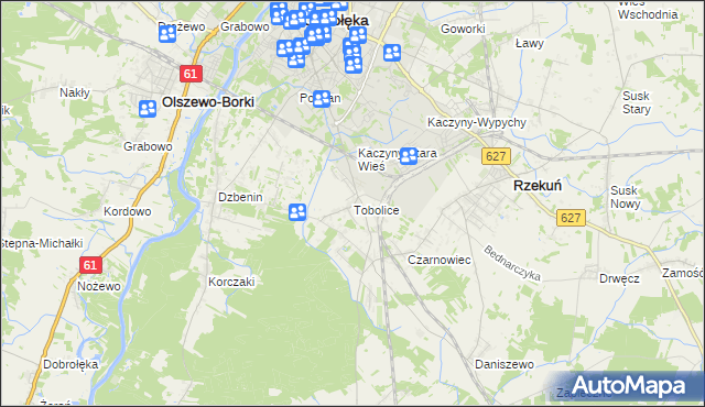 mapa Tobolice gmina Rzekuń, Tobolice gmina Rzekuń na mapie Targeo