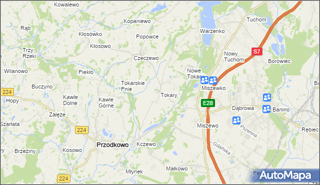 mapa Tokary gmina Przodkowo, Tokary gmina Przodkowo na mapie Targeo