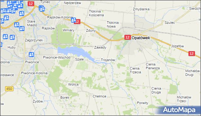 mapa Trojanów gmina Opatówek, Trojanów gmina Opatówek na mapie Targeo