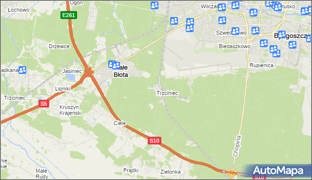 mapa Trzciniec gmina Białe Błota, Trzciniec gmina Białe Błota na mapie Targeo