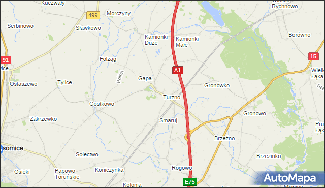 mapa Turzno gmina Łysomice, Turzno gmina Łysomice na mapie Targeo