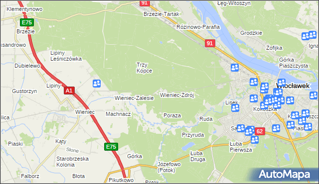 mapa Wieniec-Zdrój, Wieniec-Zdrój na mapie Targeo