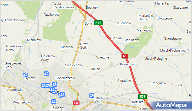 mapa Wierzbie gmina Kutno, Wierzbie gmina Kutno na mapie Targeo
