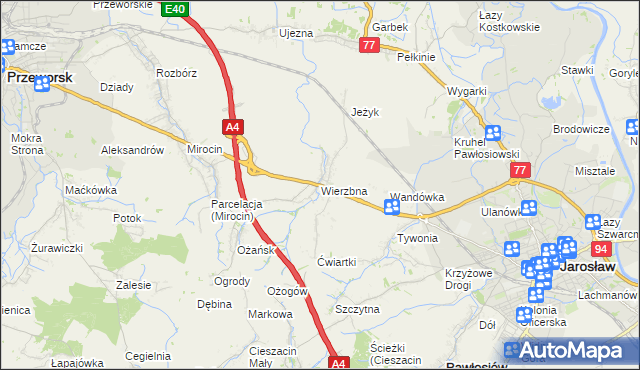 mapa Wierzbna gmina Pawłosiów, Wierzbna gmina Pawłosiów na mapie Targeo