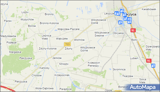 mapa Wilczkowice Górne gmina Łęczyca, Wilczkowice Górne gmina Łęczyca na mapie Targeo