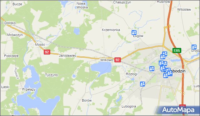 mapa Wilkowo gmina Świebodzin, Wilkowo gmina Świebodzin na mapie Targeo