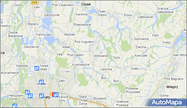 mapa Witkowice gmina Kęty, Witkowice gmina Kęty na mapie Targeo