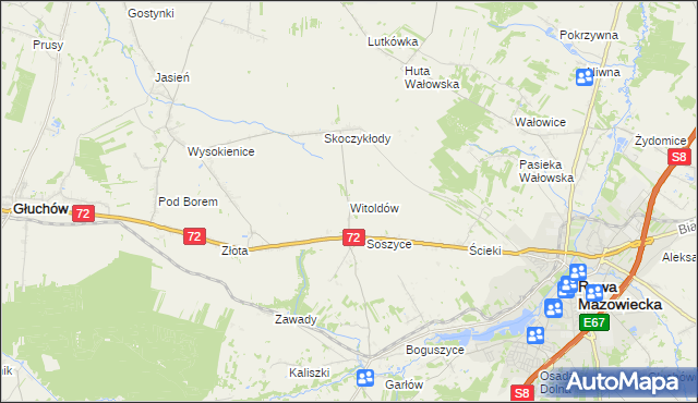 mapa Witoldów gmina Głuchów, Witoldów gmina Głuchów na mapie Targeo