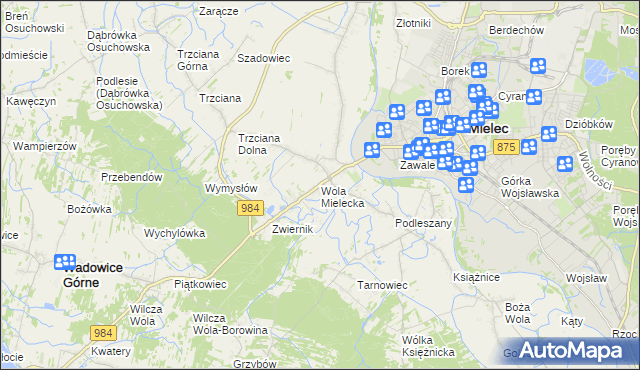 mapa Wola Mielecka, Wola Mielecka na mapie Targeo