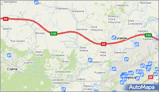 mapa Wola Wielka gmina Żyraków, Wola Wielka gmina Żyraków na mapie Targeo
