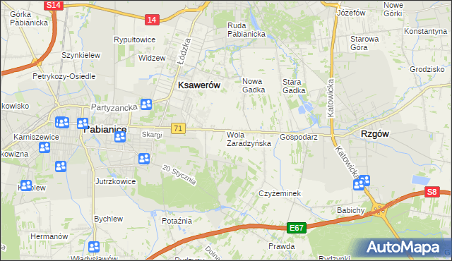 mapa Wola Zaradzyńska, Wola Zaradzyńska na mapie Targeo