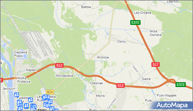 mapa Wronów gmina Końskowola, Wronów gmina Końskowola na mapie Targeo