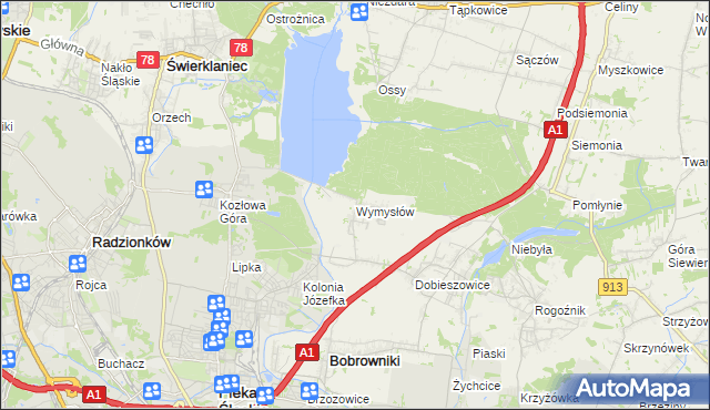 mapa Wymysłów gmina Bobrowniki, Wymysłów gmina Bobrowniki na mapie Targeo