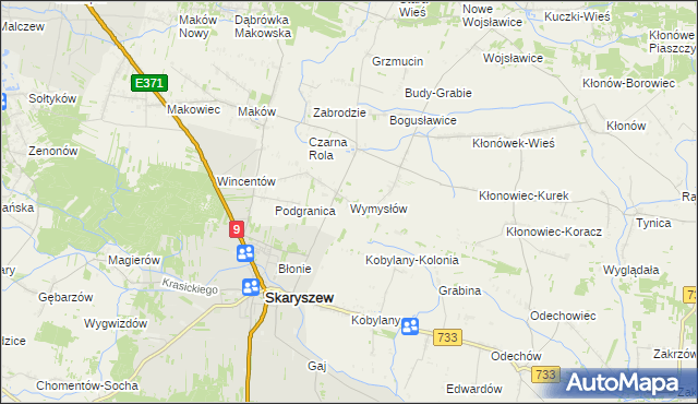 mapa Wymysłów gmina Skaryszew, Wymysłów gmina Skaryszew na mapie Targeo