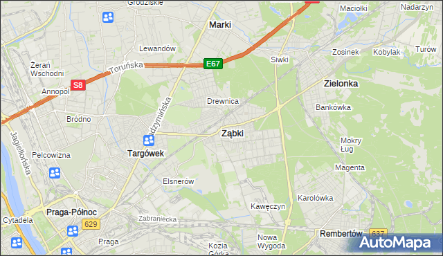 mapa Ząbki powiat wołomiński, Ząbki powiat wołomiński na mapie Targeo
