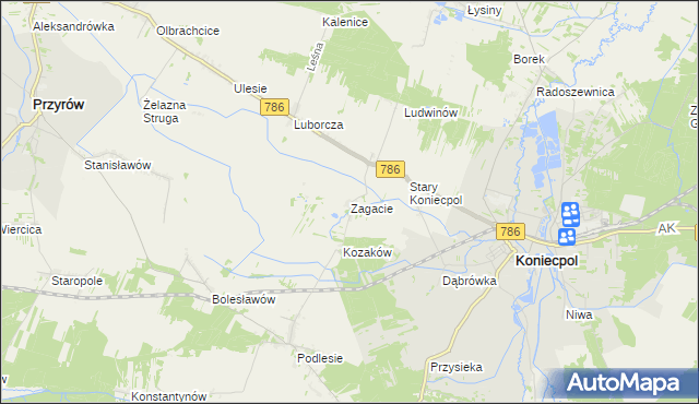 mapa Zagacie gmina Koniecpol, Zagacie gmina Koniecpol na mapie Targeo