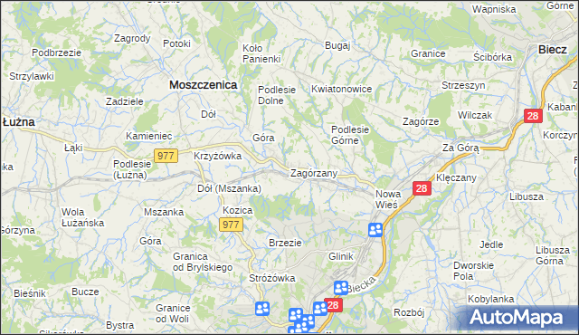 mapa Zagórzany gmina Gorlice, Zagórzany gmina Gorlice na mapie Targeo