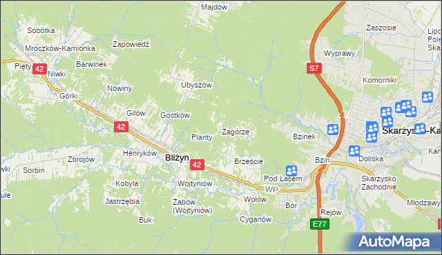mapa Zagórze gmina Bliżyn, Zagórze gmina Bliżyn na mapie Targeo