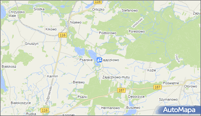 mapa Zajączkowo gmina Pniewy, Zajączkowo gmina Pniewy na mapie Targeo
