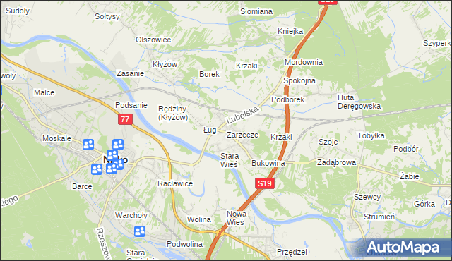 mapa Zarzecze gmina Nisko, Zarzecze gmina Nisko na mapie Targeo
