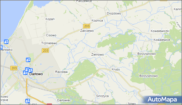 mapa Zielnowo gmina Darłowo, Zielnowo gmina Darłowo na mapie Targeo