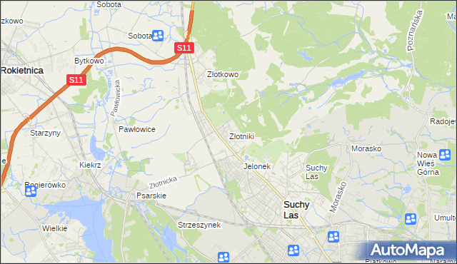 mapa Złotniki gmina Suchy Las, Złotniki gmina Suchy Las na mapie Targeo