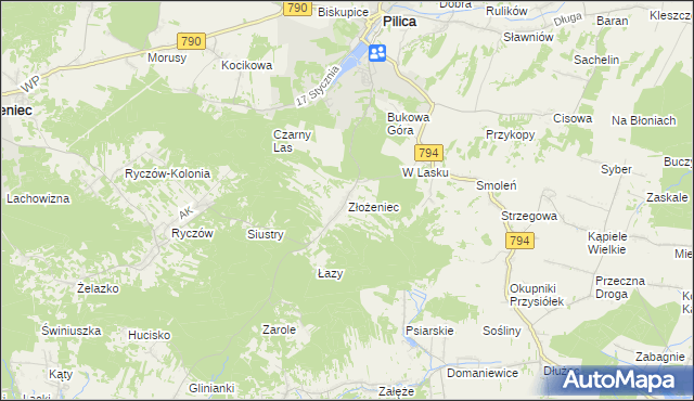 mapa Złożeniec, Złożeniec na mapie Targeo