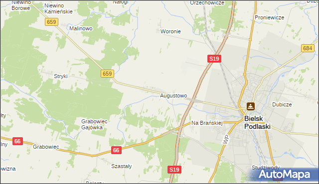 mapa Augustowo gmina Bielsk Podlaski, Augustowo gmina Bielsk Podlaski na mapie Targeo