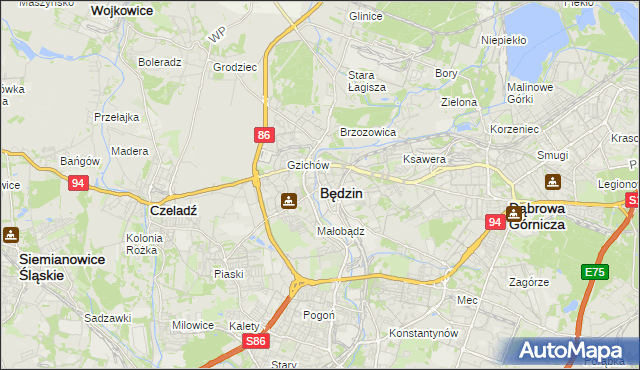 mapa Będzin, Będzin na mapie Targeo