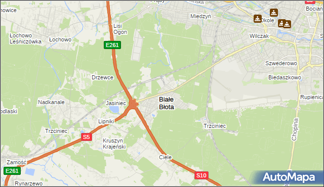 mapa Białe Błota powiat bydgoski, Białe Błota powiat bydgoski na mapie Targeo