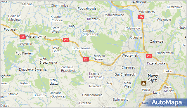 mapa Biczyce Górne, Biczyce Górne na mapie Targeo