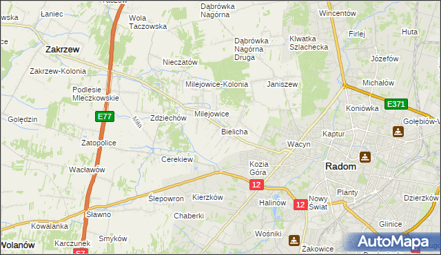 mapa Bielicha, Bielicha na mapie Targeo