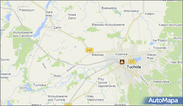 mapa Bladowo gmina Tuchola, Bladowo gmina Tuchola na mapie Targeo