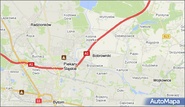 mapa Bobrowniki powiat będziński, Bobrowniki powiat będziński na mapie Targeo
