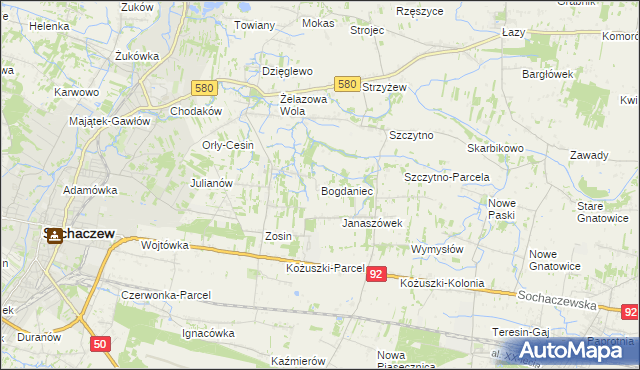 mapa Bogdaniec gmina Sochaczew, Bogdaniec gmina Sochaczew na mapie Targeo