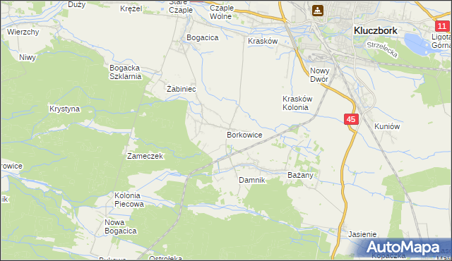 mapa Borkowice gmina Kluczbork, Borkowice gmina Kluczbork na mapie Targeo