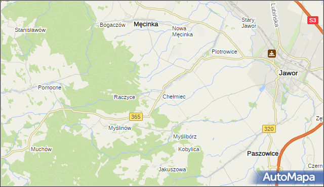 mapa Chełmiec gmina Męcinka, Chełmiec gmina Męcinka na mapie Targeo