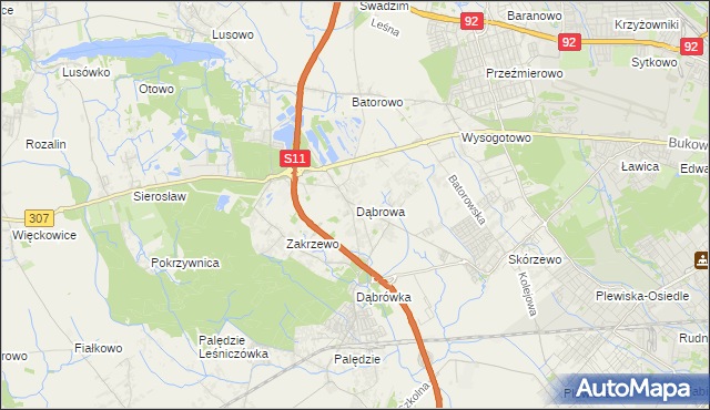 mapa Dąbrowa gmina Dopiewo, Dąbrowa gmina Dopiewo na mapie Targeo