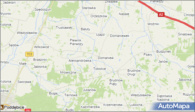 mapa Domaniew gmina Dalików, Domaniew gmina Dalików na mapie Targeo