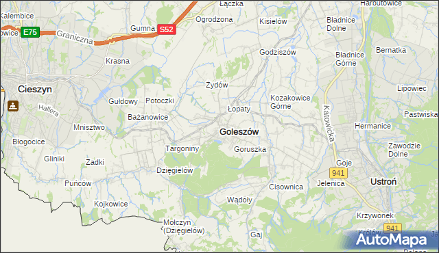 mapa Goleszów powiat cieszyński, Goleszów powiat cieszyński na mapie Targeo