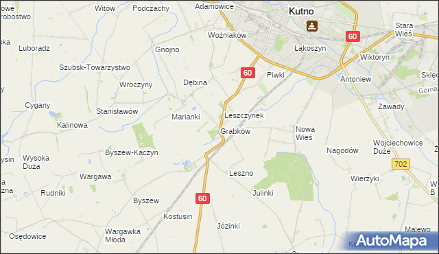 mapa Grabków gmina Kutno, Grabków gmina Kutno na mapie Targeo