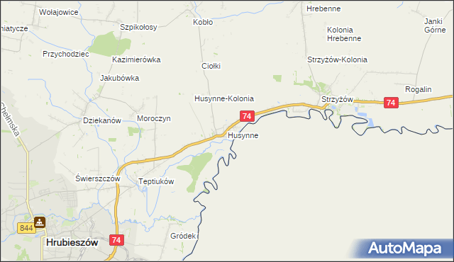 mapa Husynne gmina Hrubieszów, Husynne gmina Hrubieszów na mapie Targeo